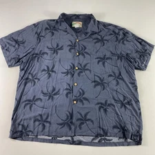 Vintage Paradise Found Shirt Mens XL Black Palm Tree Hawaiian Rayon Aloha Hawaii