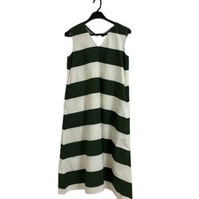 Green White Stripe Sleeveless V-Neck Long Dress