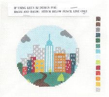 LEE Round BJ Insert 221 Cityscape Buildings Handpainted Needlepoint Canvas