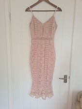 Misguided Cutwork Lace Fitted Dress With Frill Hem Size 6