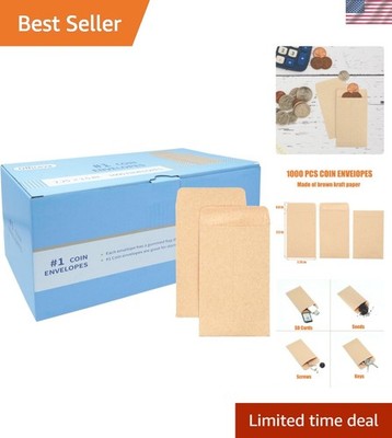 Budgenix 1000 Pcs Small Coin Envelopes 2.25'' x 3.5'' with Gummed Flap, Brown K...