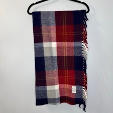 Vintage Faribo Faribault Woolen Mill Company Plaid Red Blue Wool Throw Blanket