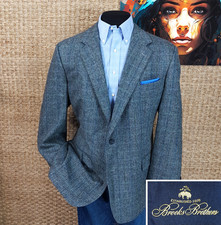 BROOKS BROTHERS Men s Size 46 L TWEED Sport Coat Blue Gray and Black Glen Check
