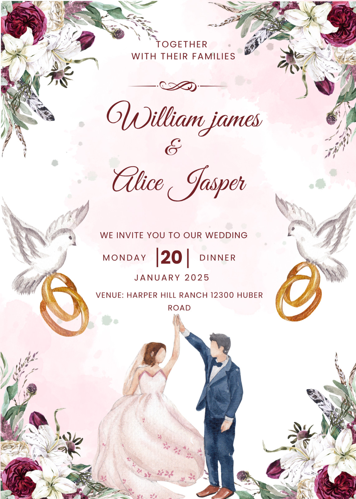 Printable Wedding Invitation, Personalised Invitation Digital Wedding Invitation