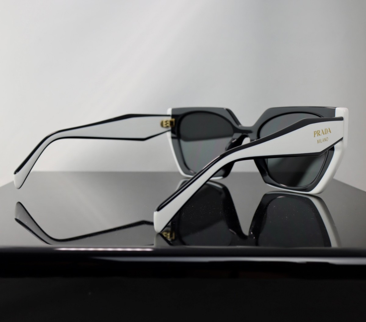 Prada PR15WS Black and White/ Gray Lens Square Sunglasses 