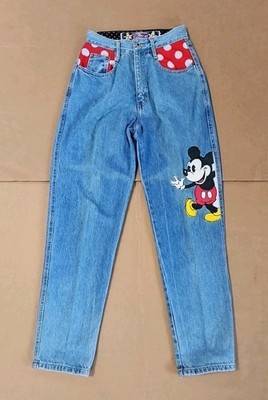 VINTAGE JOUJOU DISNEY DENIM JEANS WOMENS SIZE 3 / 4 EMBROIDERED MICKEY MOUSE 