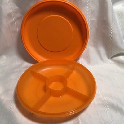 Tupperware Serving Center Small 11'' Vegetables Dips Fruit Orange