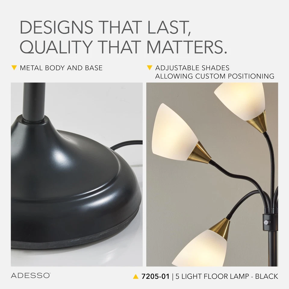 Lámpara de pie moderna de arco regulable con 5 pantallas móviles para decoración de salón Foto 4 de 4