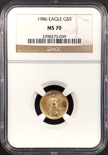 1986 1/10 $5 Gold Eagle graded MS 70 by NGC! 1st Year of the Series! NO RESERVE!