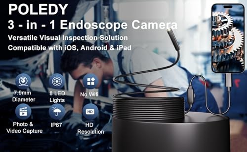 Endoskop Kamera mit Licht, 1920P HD Endoskop, 8 verstellbare LED-Leuchten, IP67 - Bild 7 von 7