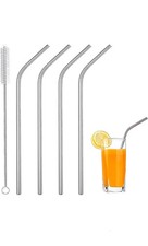 4 Pcs Metal Straws Drinking Reusable Stainless Steel Straws Party UK Clean Brush