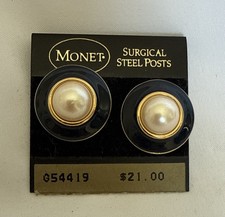 VTG MONET Signed Faux Pearl Blue Enameled Pie...