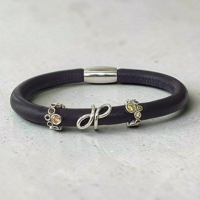 Endless Jewelry Black Leather Bracelet 3 Sterling Silver 925 Charms 7.75''