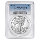2021-W Proof $1 Type 2 American Silver Eagle PCGS PR70DCAM Blue Label