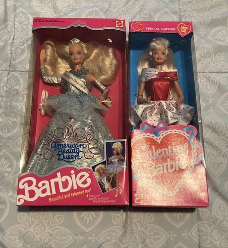 Vintage BARBIE Pair American Beauty Queen 1991 & Valentine 1995 NIB!