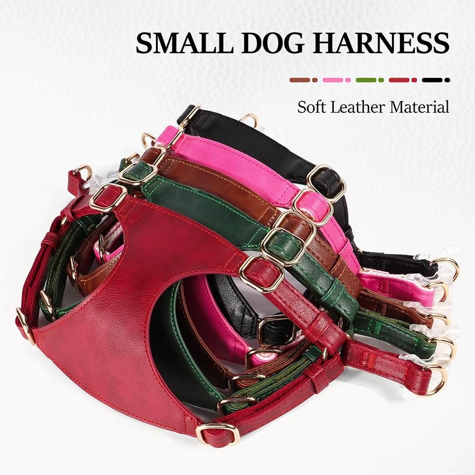 Soft Leather Dog Harness Leash Set Puppy Cat Vest for Small Medium Pets - Image 3 of 4