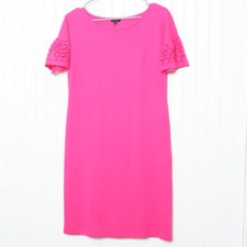 Talbots Pink Short Eyelet Sleeve Boat Neck Shift Cotton Dress Small