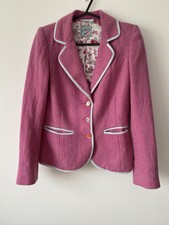 Ness Blazer Womens Sz 8 Tweed Wool Stripe Scotland Jacket Baby Blue Trim Pink