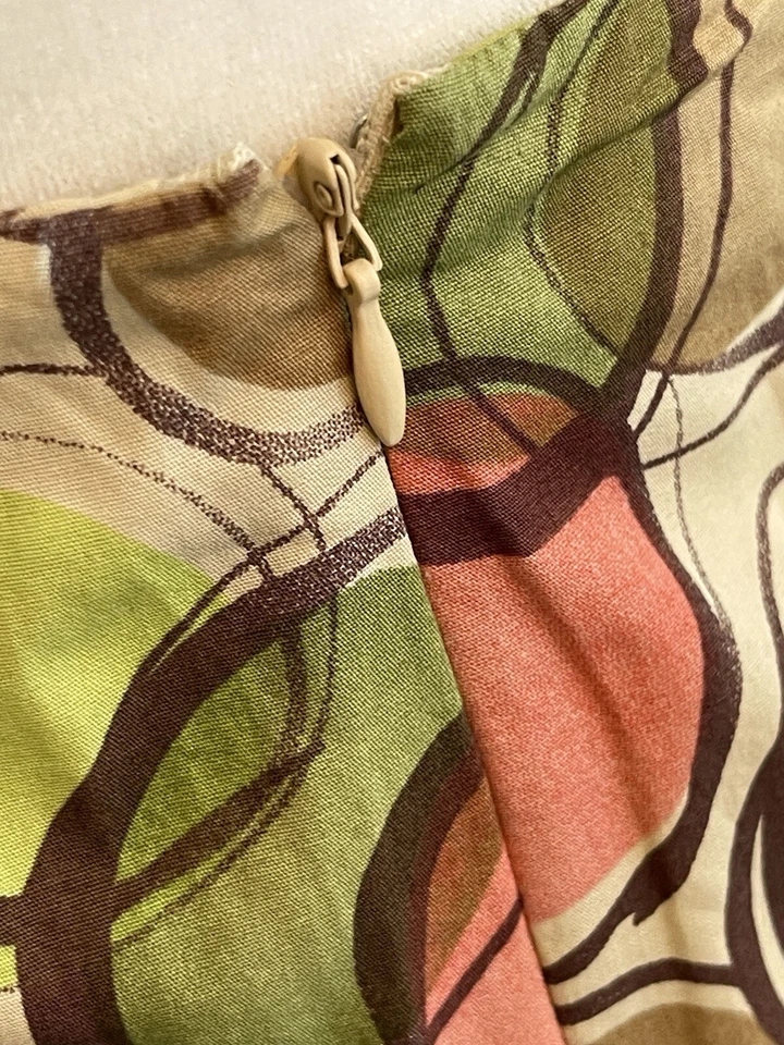 Falda de algodón Allison Taylor talla 8 look retro - verde rosa tostado marrón círculos línea A Foto 4 de 4