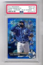 JORGE BONIFACIO 2017 BOWMAN CHROME BLUE SHIMMER ROOKIE RC PSA 10 GEM MINT 