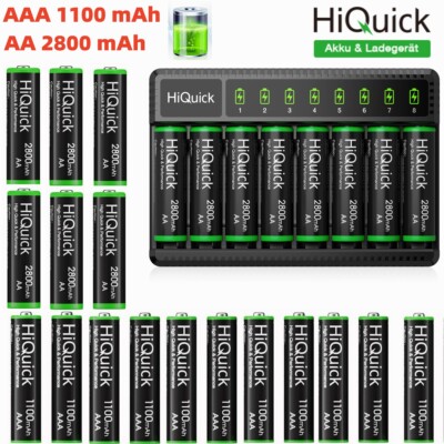 HiQuick Akku Ladegerät/1100/2800mAh AA AAA Wiederaufladbar Rechargeable Batterie