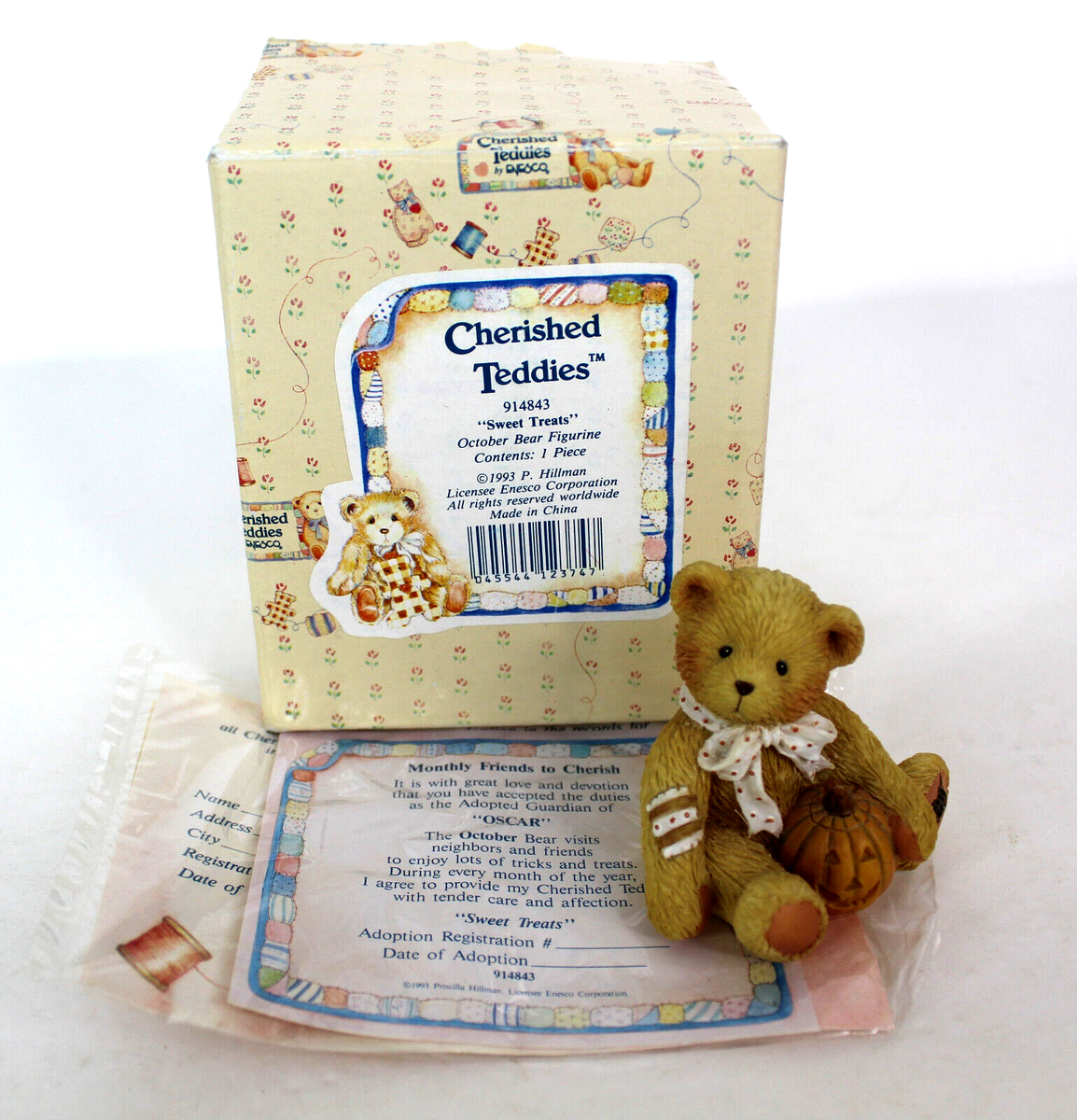 CHERISHED TEDDIES 1993 OCTOBER OSCAR WITH PUMPKIN 914843 FIGURINE