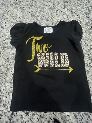 Toddler T-Shirt Two Wild Birthday Black Glitter Leopard Girl Clothes Baby  Tee - Main Image