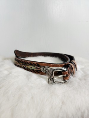 Vintage Genuine Leather Bohemian/Western Style Belt Vintage Genuine Leathe Bohemian/Western Coachella Blue  main image 3