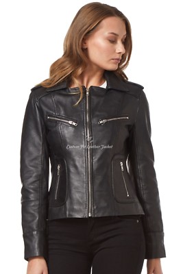Damen Leder Mode Jacke Schwarz WASHED Biker Motorrad Style 100% NAPA 9823