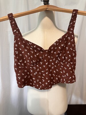 Kendall And Kylie Crop Top. Size Small.  Pull On. Roushed Back. Floral. Brown