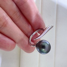 stunning 9-10mm tahitian round black green pearl ring xx 