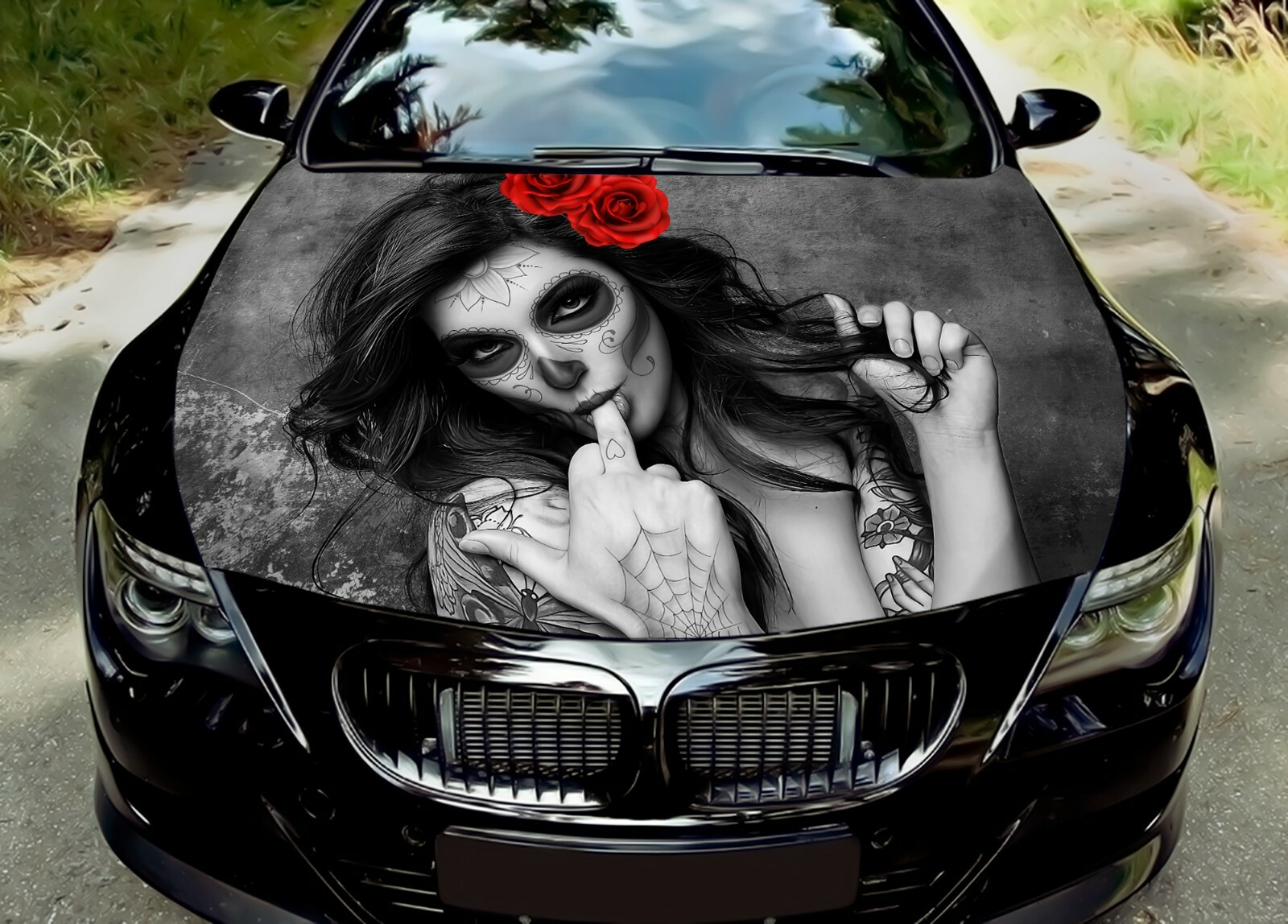 Girl Sugar Skull Art Car Hood Wrap Decal Vinyl Sticker Color Graphic