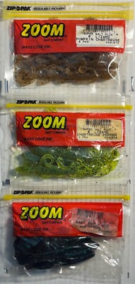 Vtg Zoom Fishing Lures Super Salt Plus Various Colors Lizard Junebug Lot of 3