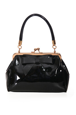 Banned Retro Handtasche California Vintage Schwarz Lack Schleife Henkeltasche 
