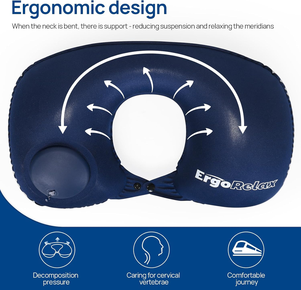 Inflatable U-Shaped Neck Pillow for Travel Planes Cars Portable Blow Up Support