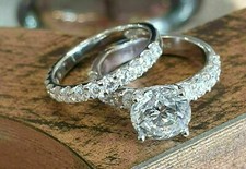 2.90Ct Lab-Created Round Cut Diamond Wedding Bridal Ring Set 14K White Gold Ove
