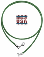 Green Satin Silk Cord Necklace Silver/Gold Clasp 16" to 30" Hand Made USA