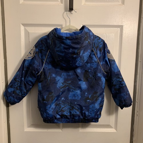 Disney Store Star Wars Hooded Full-Zip Puffer Coat Jacket Reflective Boys 4 Blue - Picture 10 of 24