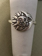 STERLING SILVER ADJUSTABLE SUN W/CRESENT MOON RING SIZE 4.5
