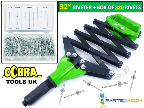 32" HEAVY DUTY LAZY TONGUE TONG HAND RIVETER POP RIVET GUN + 320 RIVETS NEW 2348 - Picture 1 of 3