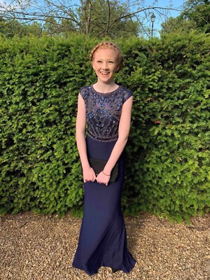prom dress size 6, used-good Hermione, navy blue UK
