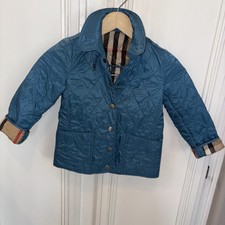 Burberry Quilted Kids Blue Jacket Size 6y / 116 Cm Buttons Logo Fabric Great
