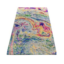 3'x5' Colorful The Lava Design Sari Silk with Textured Wool Hand Knotted Rug