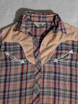 #ad Vintage Sears The Fashion Place Plaid Western Pearl Snap 12 $34.99