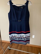 NEW Sleeveless Career/ Navy Sheath dress Red /White stripe scoop neck  12