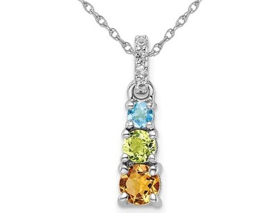 Halskette mit Anhänger 9/10 Karat (ctw) Blautopas, Peridot und Citrin in Sterling Si