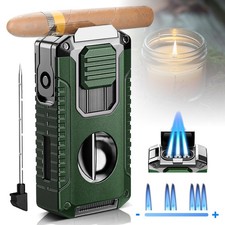 Windproof Cigar Lighter 3 Jet Flame Torch Cigar Punch Gas Butane Refillable Gift
