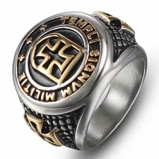 Mens Gold Plated Knights Templar Cross Ring Men Stainless Steel Size 7-15