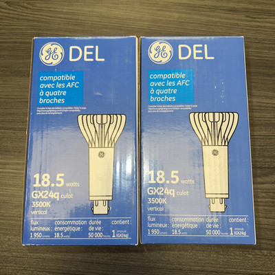 Lot of 2 GE LED #39277 18.5watts GX24q Base 3000K Lamp Vertical 4 pin CFL socket