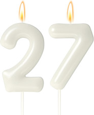 27 Candles 27Th Birthday Decorations for Women, White 27Th Candle for Beige Birt